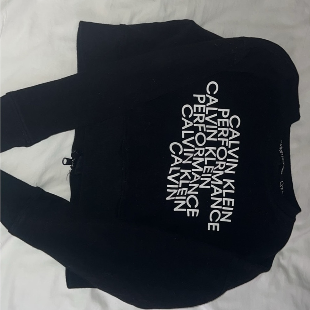 Calvin Klein Black Graphic Polo Crop Top - Picture 2 of 2